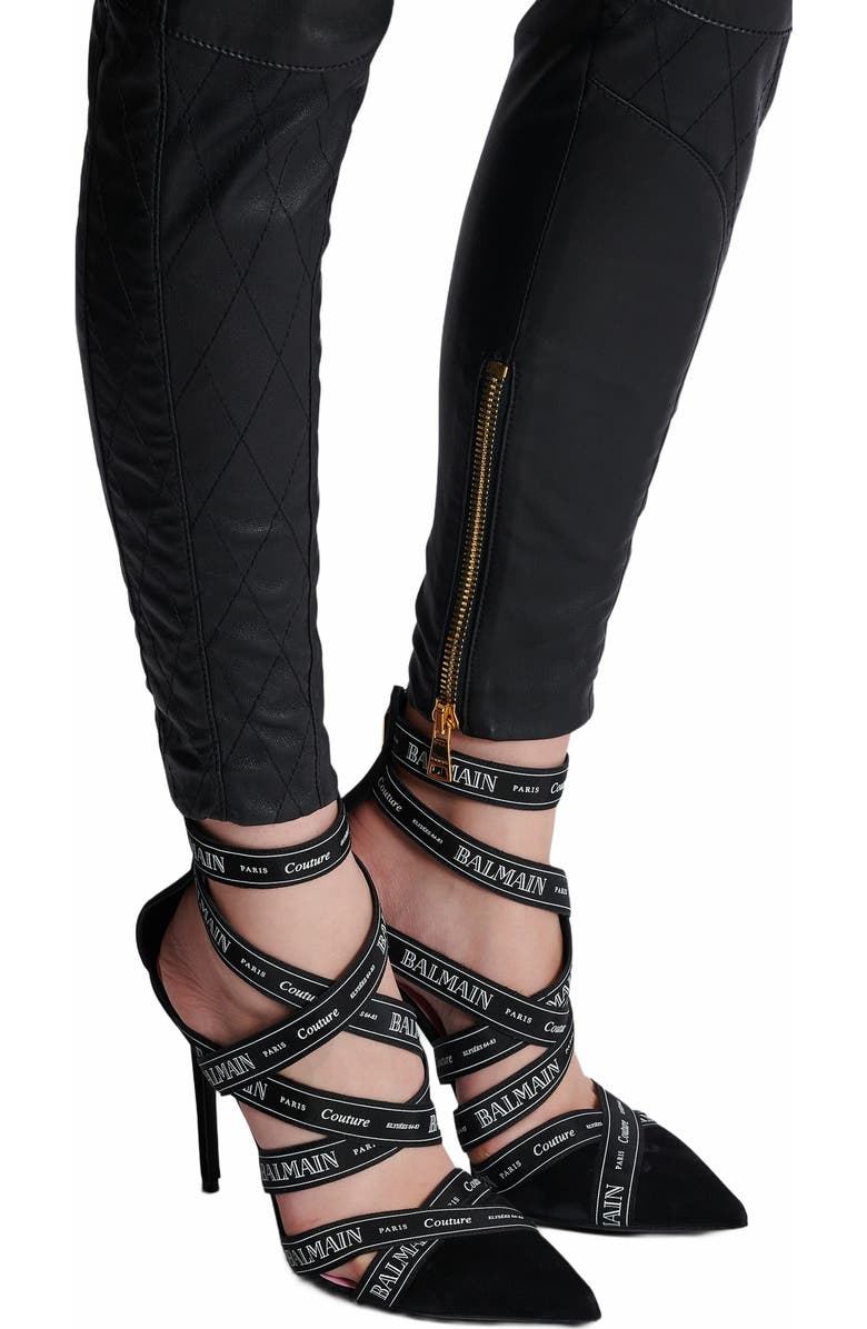 Balmain Couture Suede Heels With Balmain Ribbon Motif, Alternate, color,