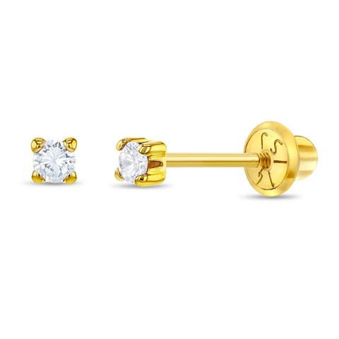 14k 4 Prong Cubic Zirconia Solitaire Earrings