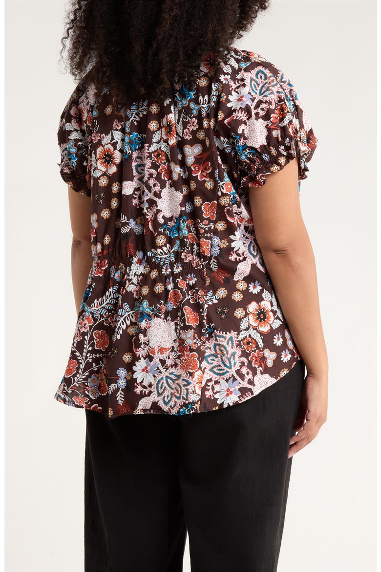 Journee Floral Ruffle Cotton Top, Alternate, color, BROWN
