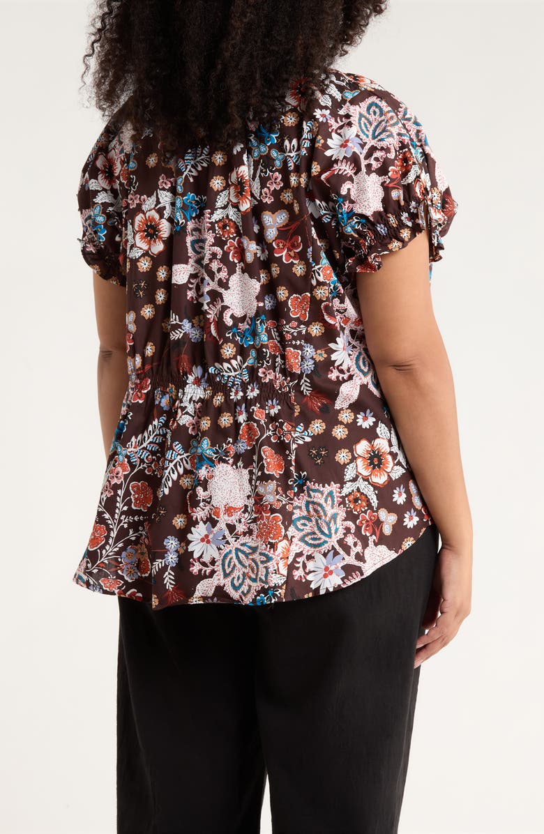 SUGARLIPS Journee Floral Ruffle Cotton Top, Alternate, color, Brown