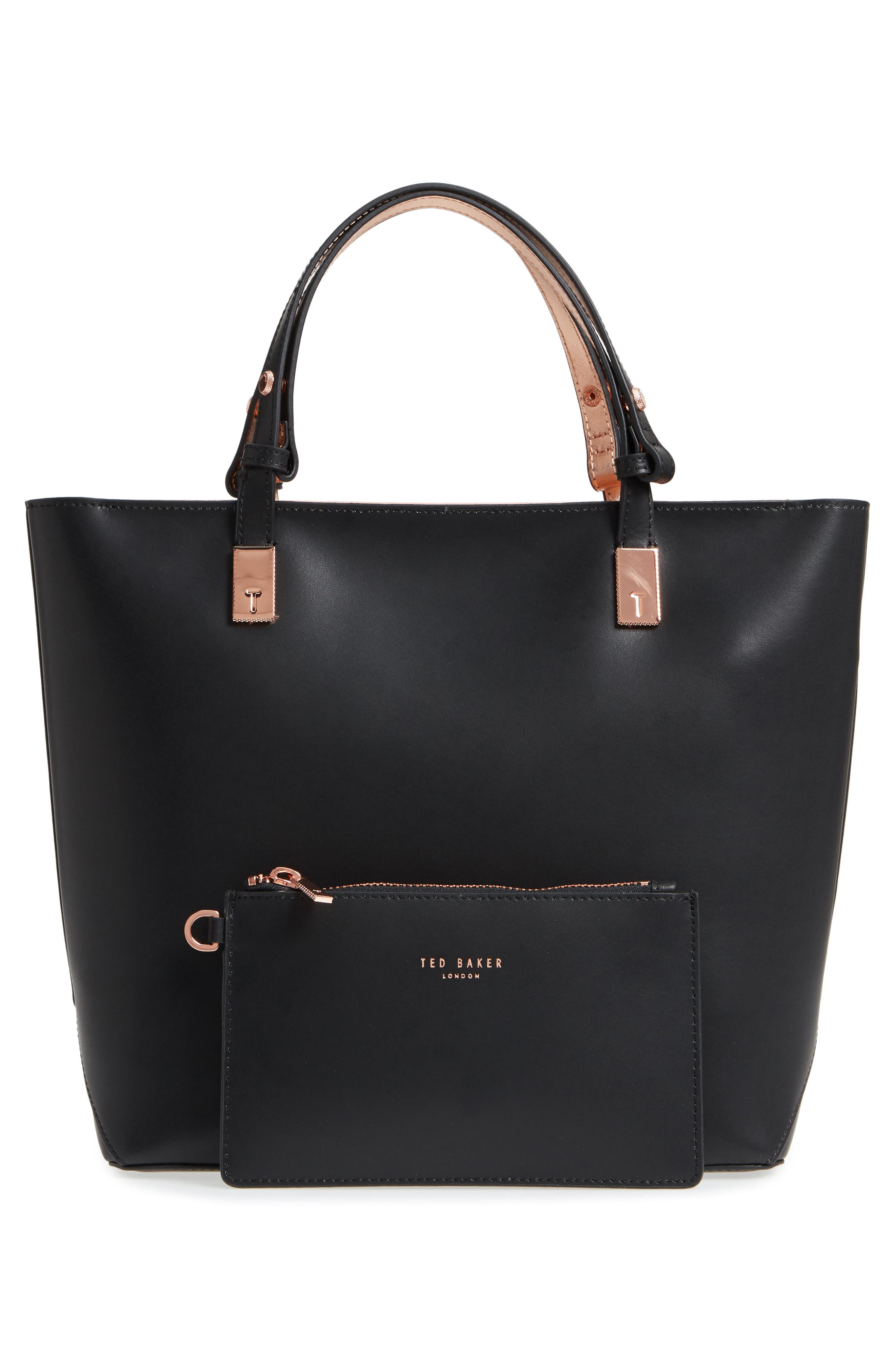 Adjustable Handle Leather Tote, Alternate, color, BLACK