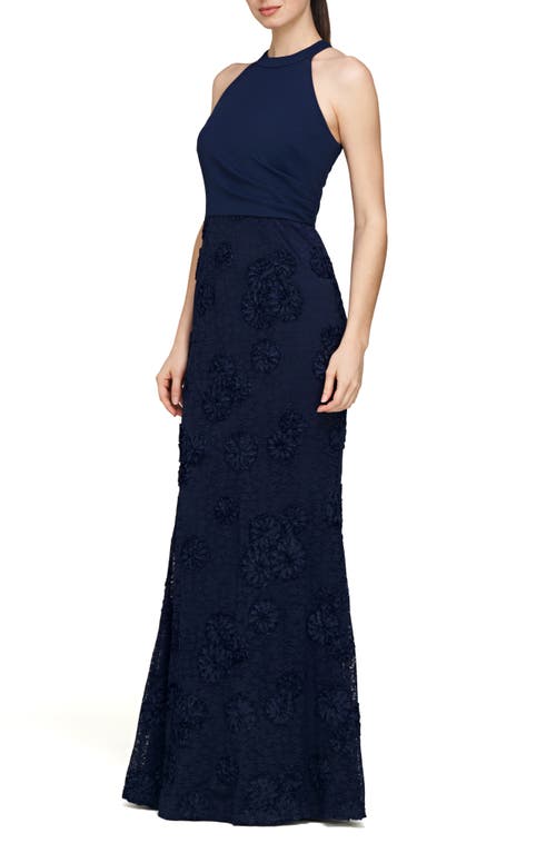 Js Collections Britney Sleeveless Halter Evening Gown In Deep Navy