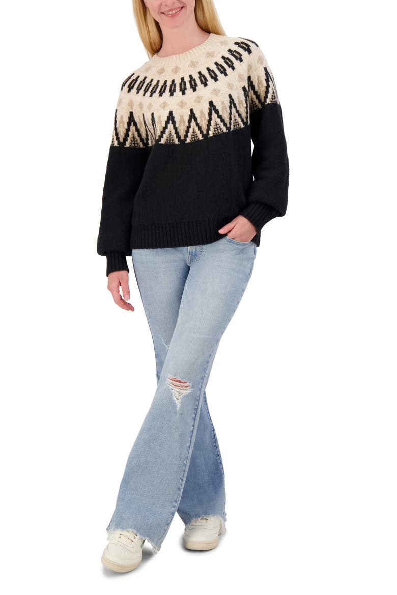 Fair Isle Crew Sweater, Alternate, color, BLACK COMBO
