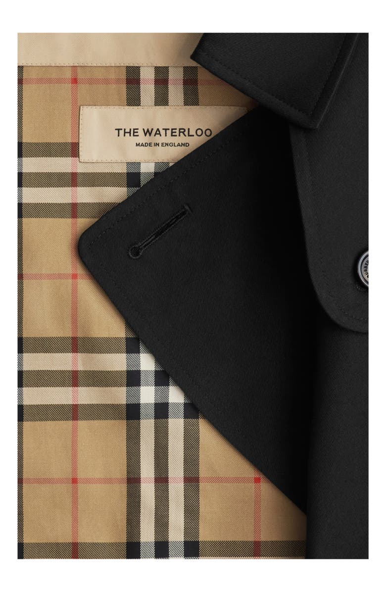 Burberry Long Tropical Gabardine Waterloo Trench Coat, Alternate, color, Black
