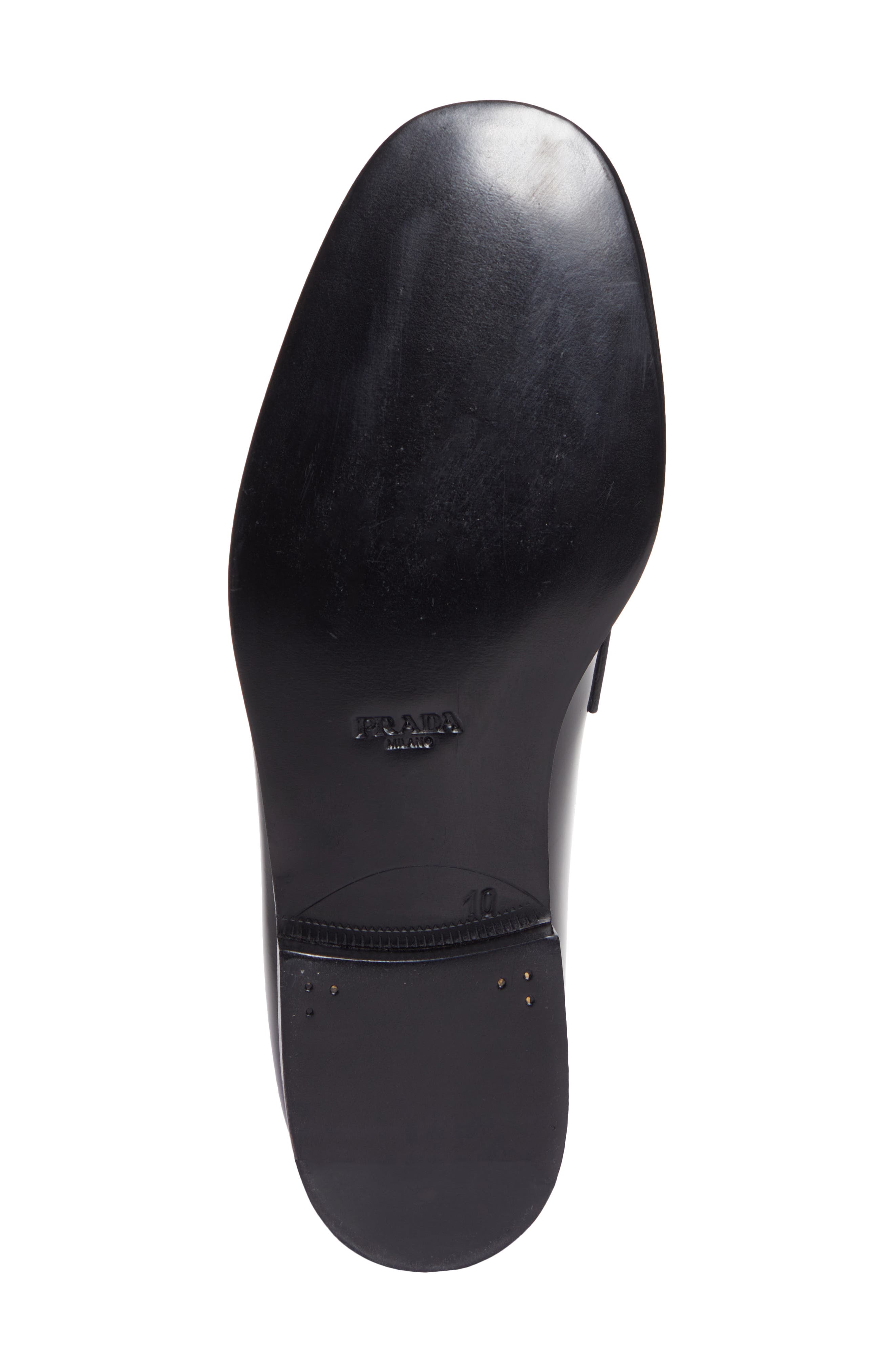 Prada Triangle Logo Penny Loafer, Alternate, color, Nero