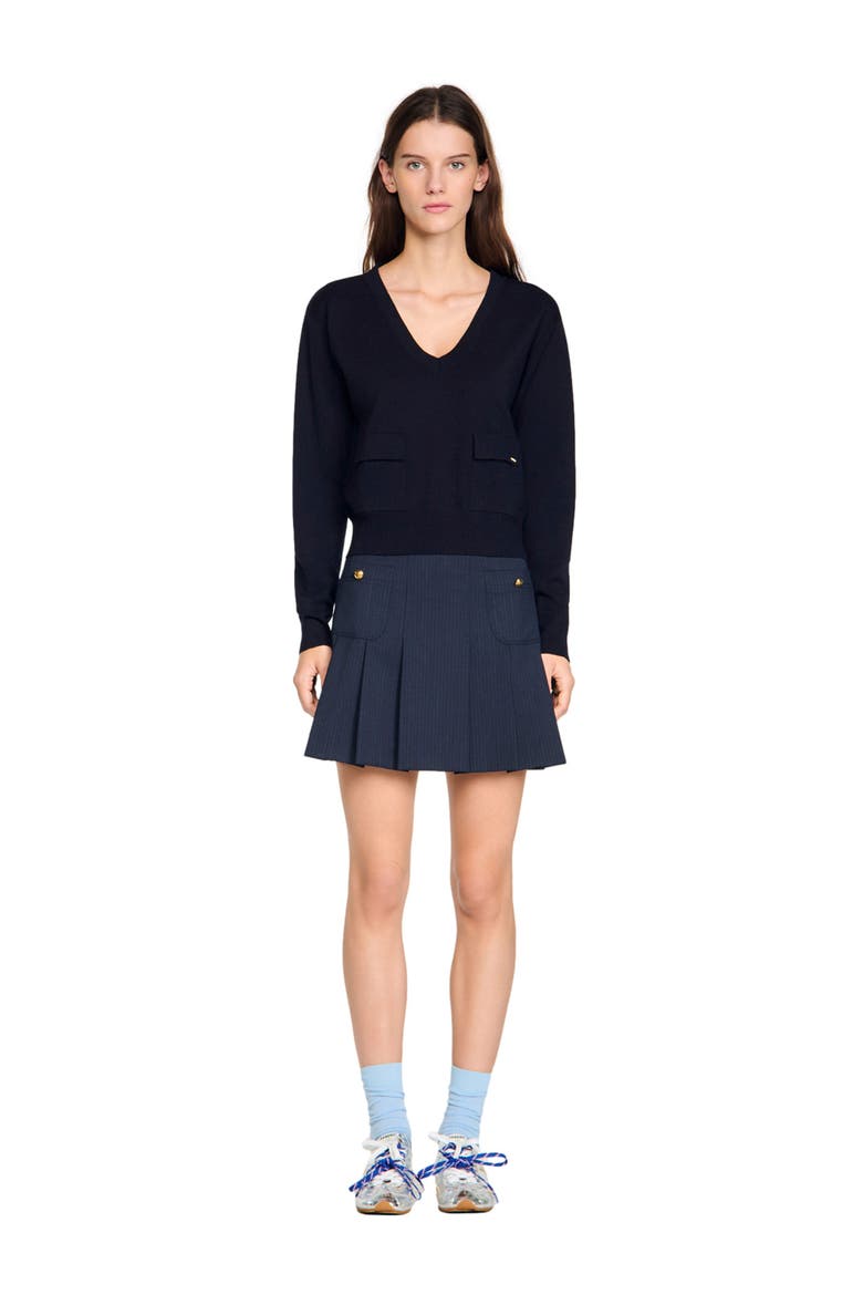 V-neck wool sweater, Alternate, color, Navy blue