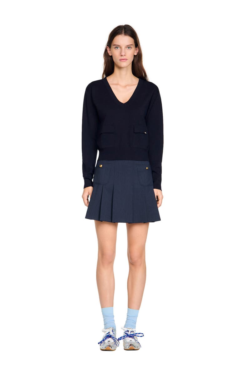 SANDRO V-neck wool sweater, Alternate, color, Navy Blue