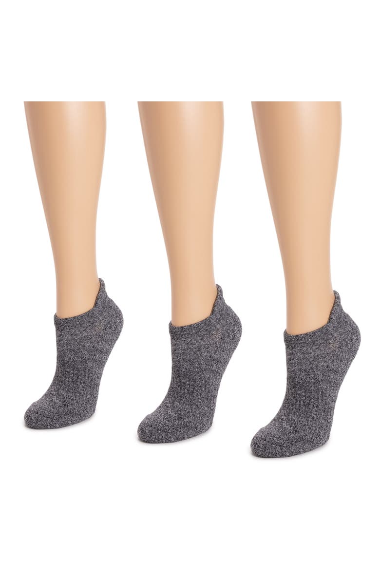 MUK LUKS Cotton Compression Ankle Socks 3 Pair Pack, Alternate, color, Black Marl