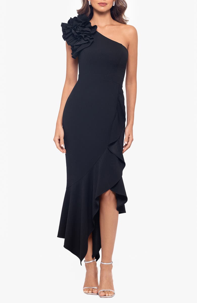 Xscape Evenings Ruffle Scuba Knit Sheath Cocktail Dress, Main, color,