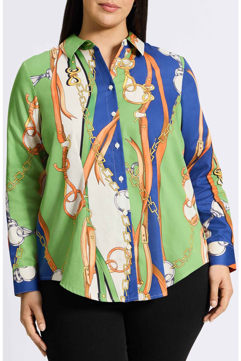 June Status Chain Cotton Button-Up Shirt, Main, color, GREEN MULTI