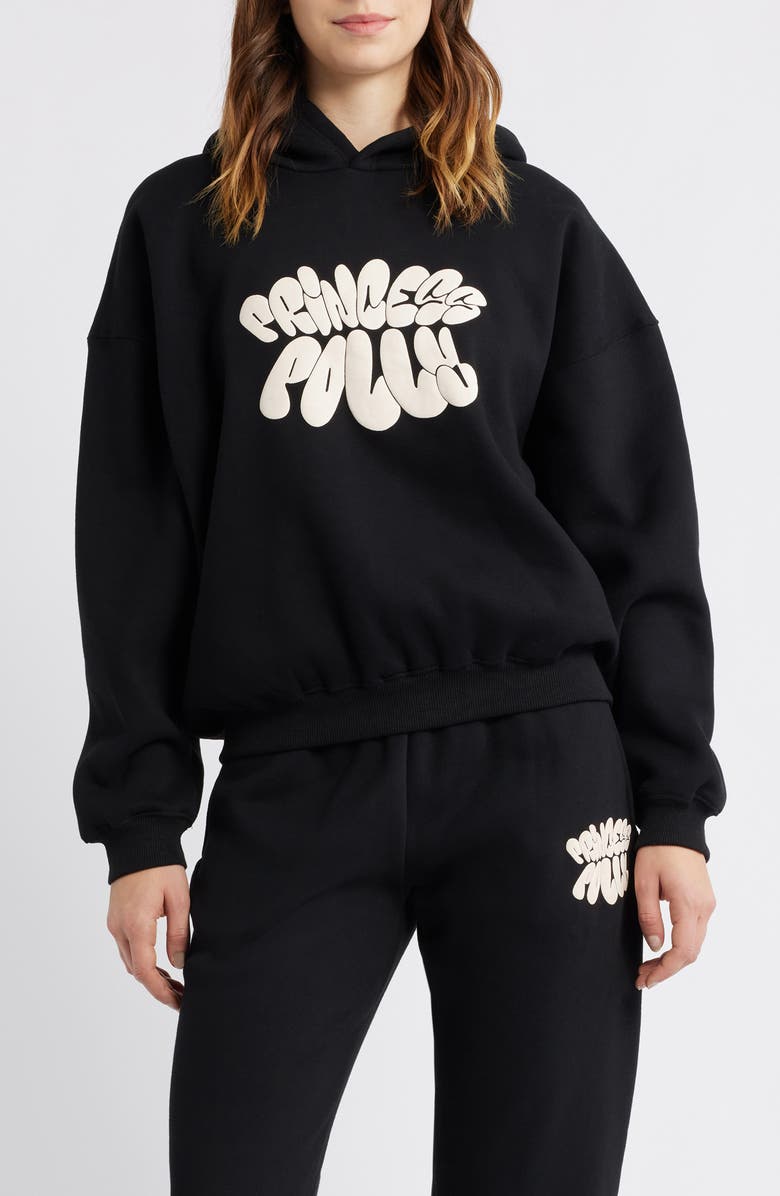 Princess Polly Brand Logo Hoodie, Main, color, Black