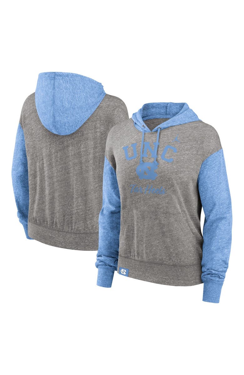 Jordan Brand Women's Jordan Brand Heather Gray/Carolina Blue North Carolina Tar Heels Blitz Color Blocked Legacy Pullover Hoodie, Main, color, 