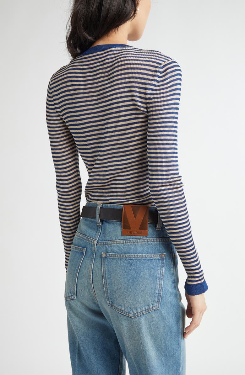 Valentino Garavani Striped Silk Sweater, Alternate, color, Blue Multi