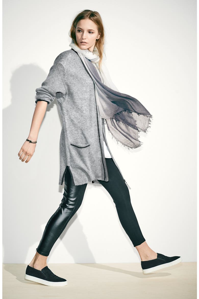 Faux Leather Stripe Ankle Zip Moto Leggings, Alternate, color, BLACK