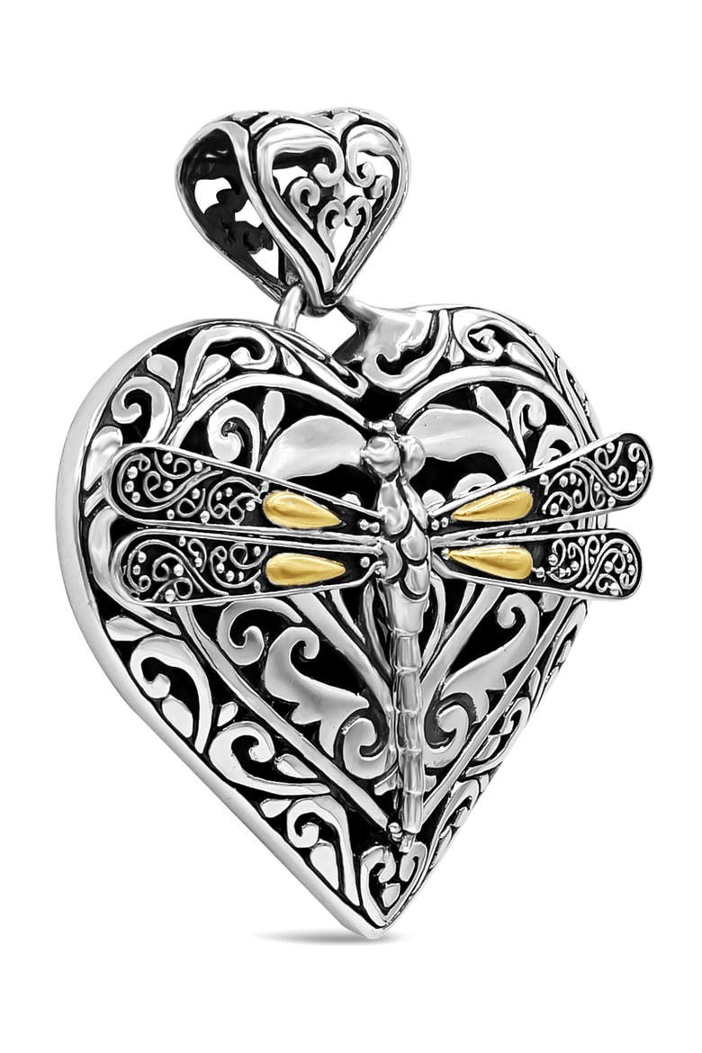Dragonfly Heart Pendant in Sterling Silver and 18K Gold, Alternate, color, Silver