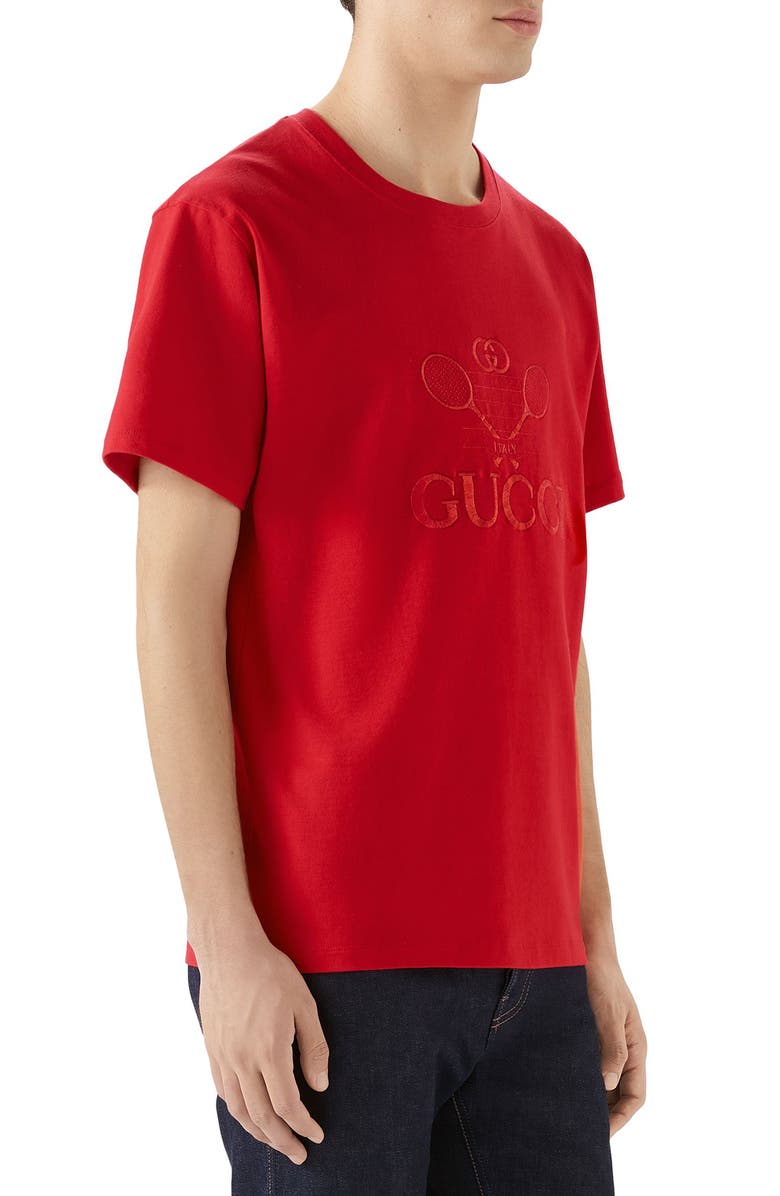 Gucci Tennis Embroidered Cotton T-Shirt, Alternate, color, 