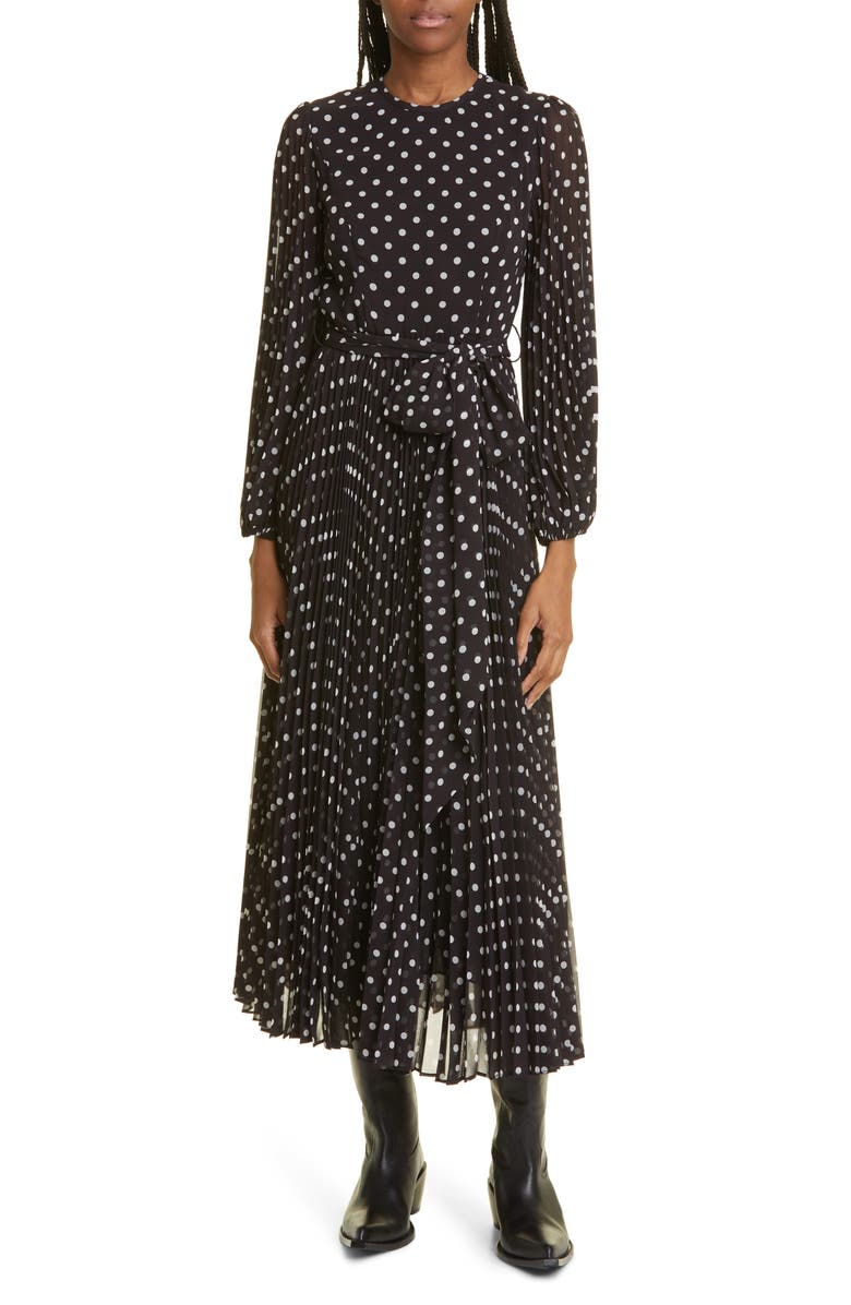 Zimmermann Polka Dot Long Sleeve Pleated Dress, Main, color, 