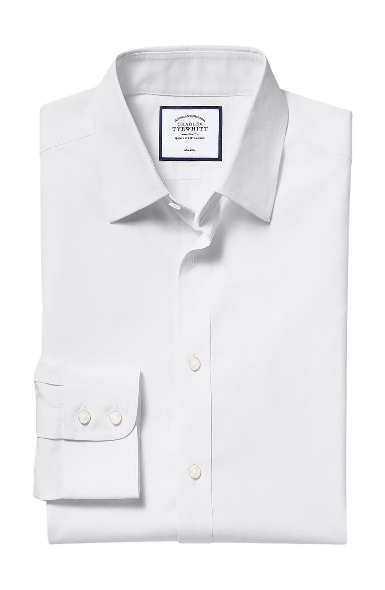 Charles Tyrwhitt Non-Iron Poplin Slim Fit Shirt Single Cuff, Alternate, color, White