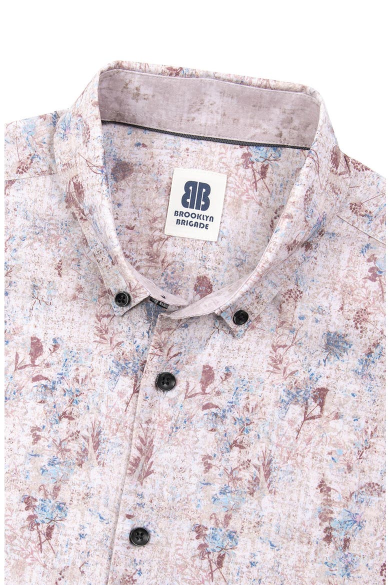 Barlow Vintage Floral Performance Short Sleeve Button Down Shirt, Alternate, color, TAN