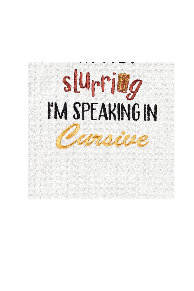 "I Am Not Slurring" Waffle Weave Dishtowel, Alternate, color, White