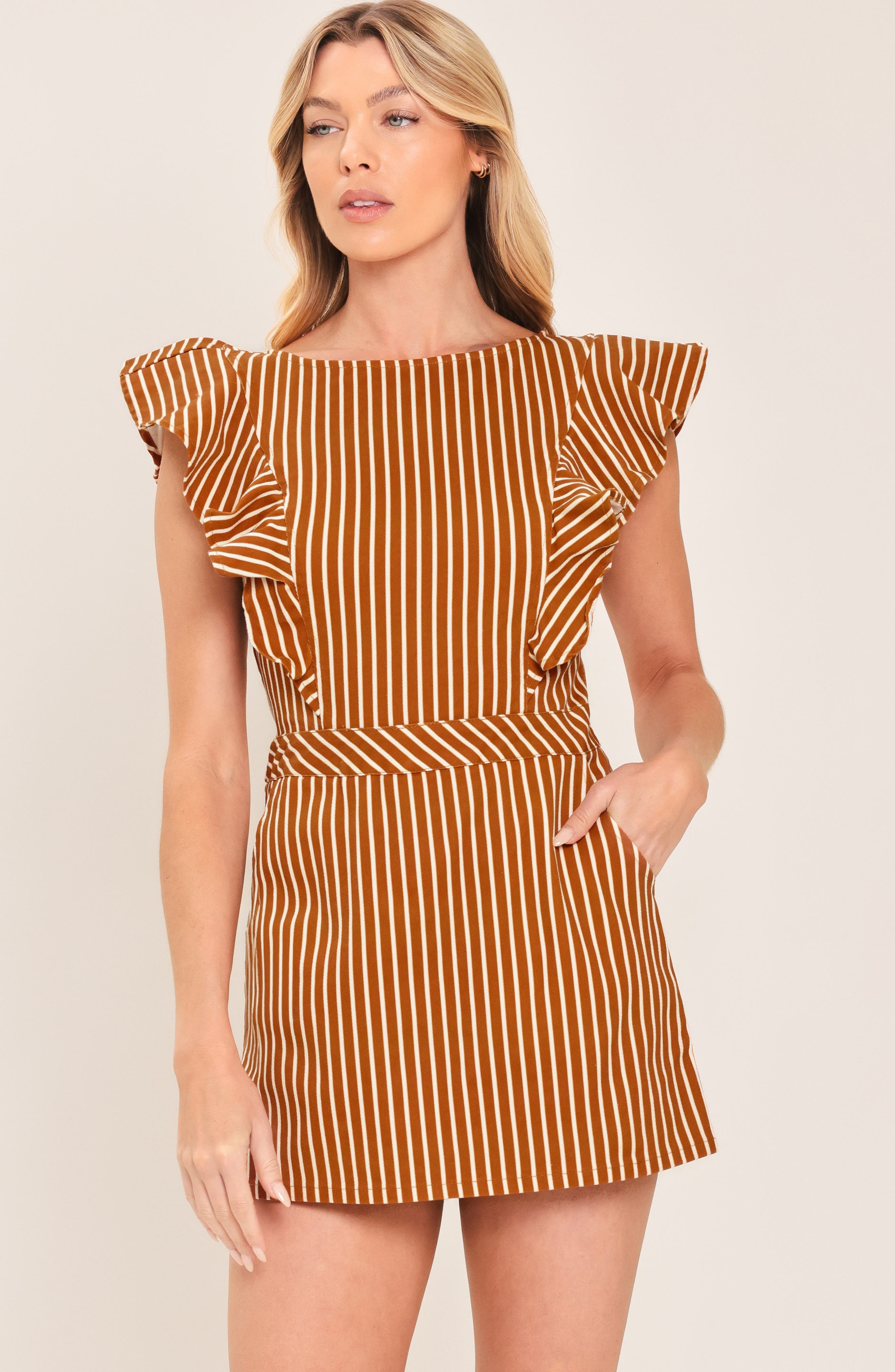 FLYING TOMATO Striped Stretch Cotton Twill Romper (Women) | Nordstromrack