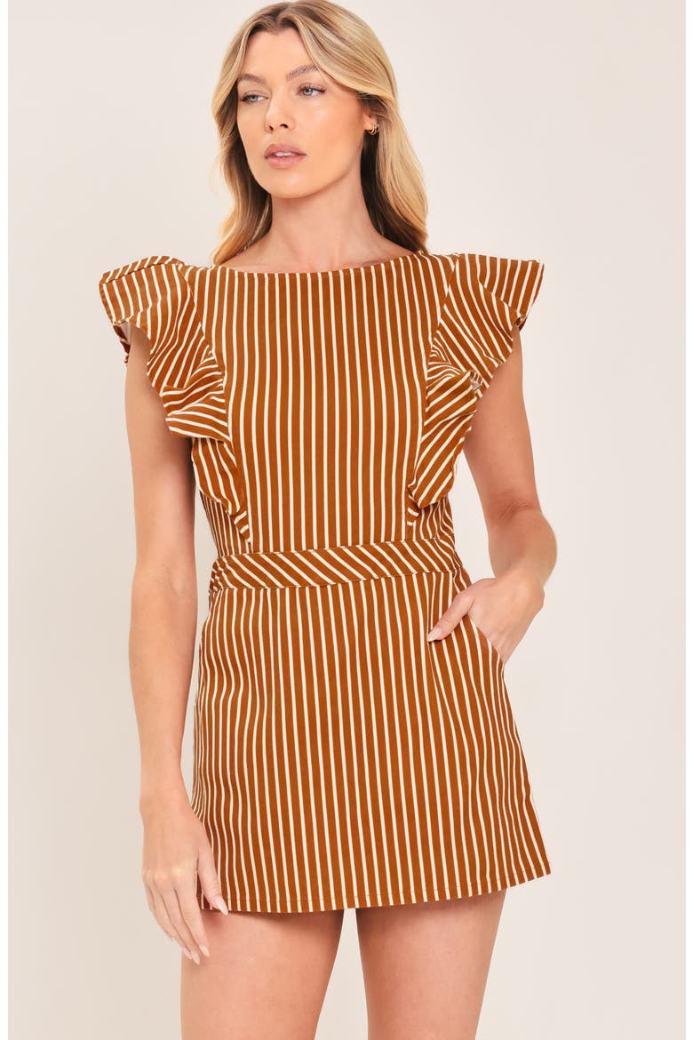 Striped Stretch Cotton Twill Romper, Alternate, color, RUST