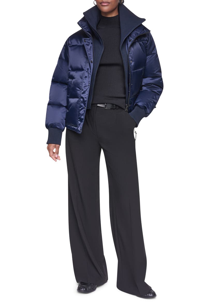 Flight Satin Puffer Jacket, Alternate, color, DARK NAVY