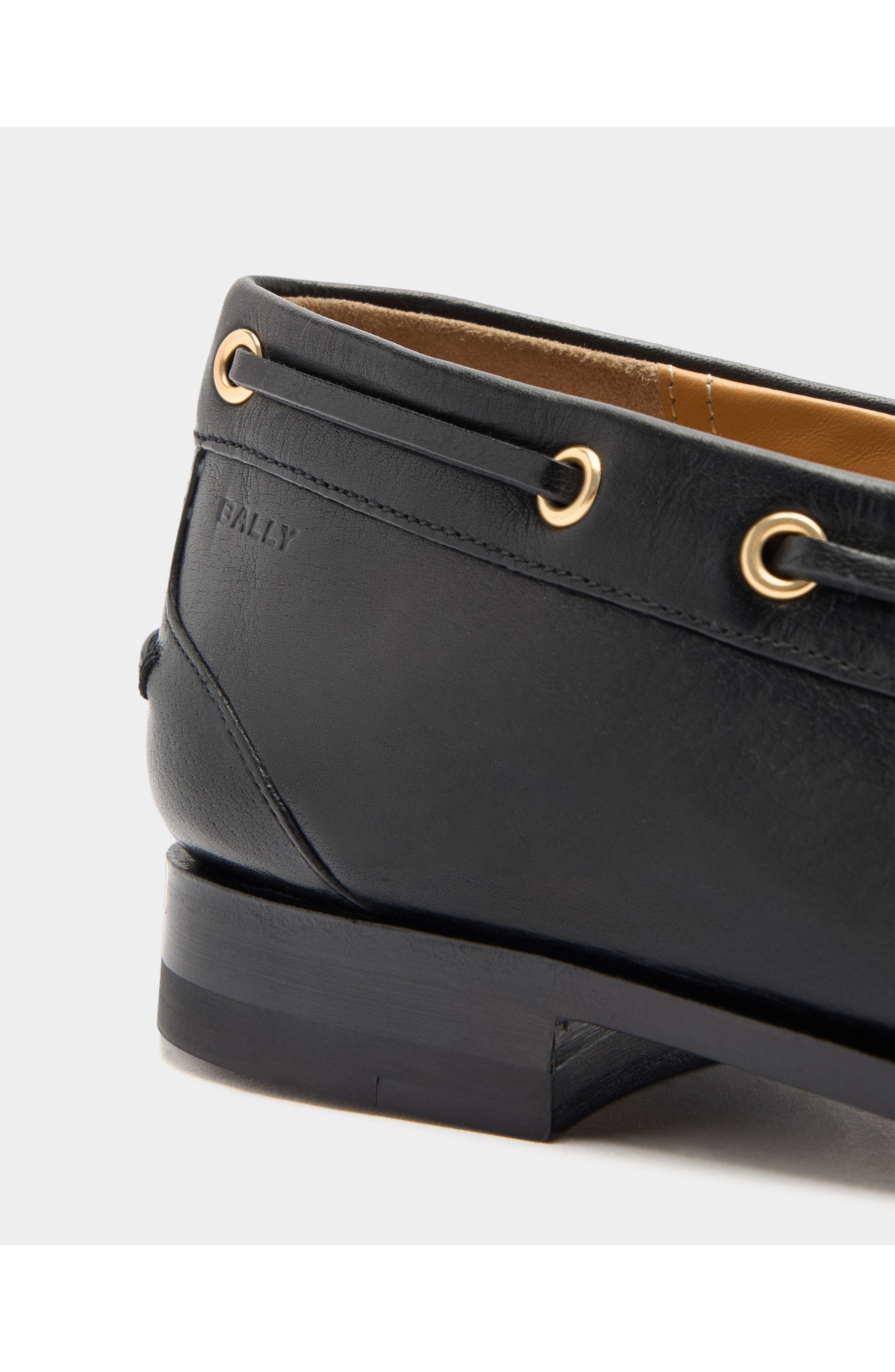 Bally Plume Moccasin in Leather, Alternate, color, Black/Black