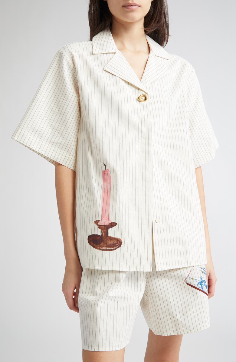 Stine Goya Candle Detail Stripe Organic Cotton Button-Up Shirt, Alternate, color, 
