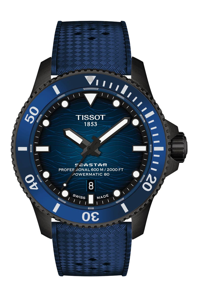 Seastar 2000 Professional Powermatic 80 Rubber Strap Watch, 46mm, Main, color, BLUE GRADIENT