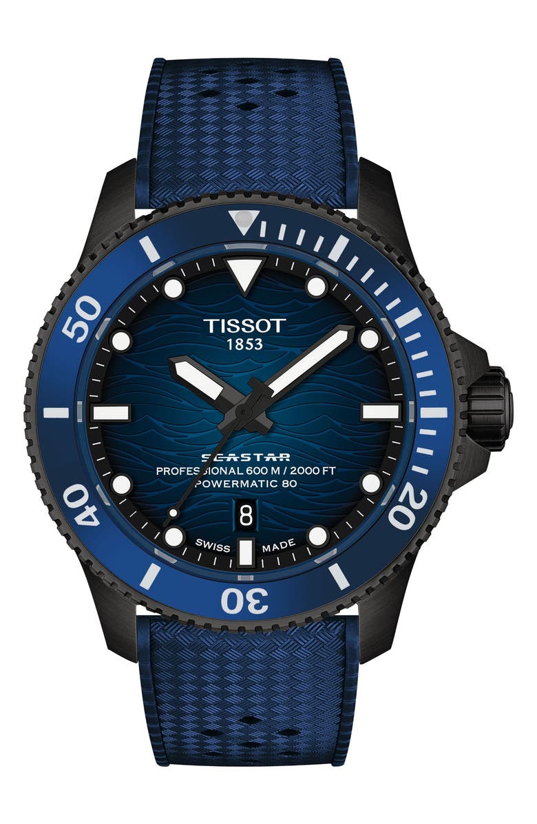Tissot Seastar 2000 Professional Powermatic 80 Rubber Strap Watch, 46mm, Main, color, Blue Gradient