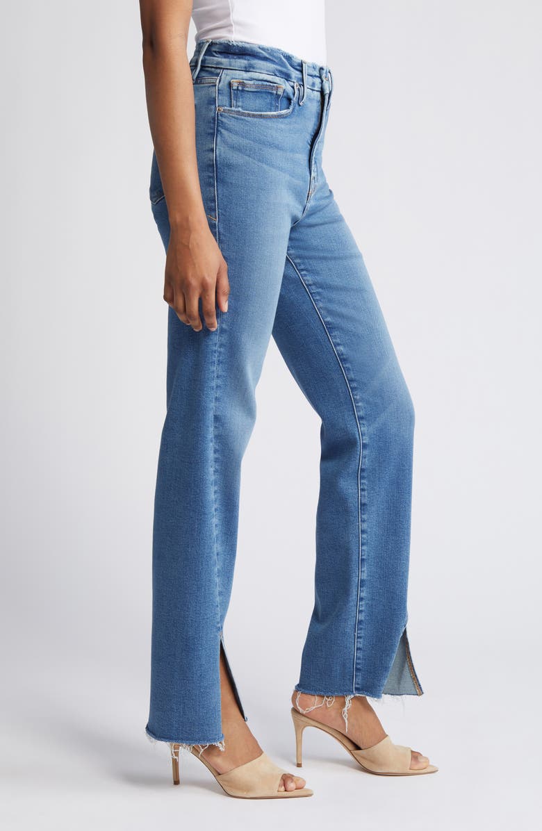 Good American Good Boy Twisted Slit Raw Hem Jeans, Alternate, color,