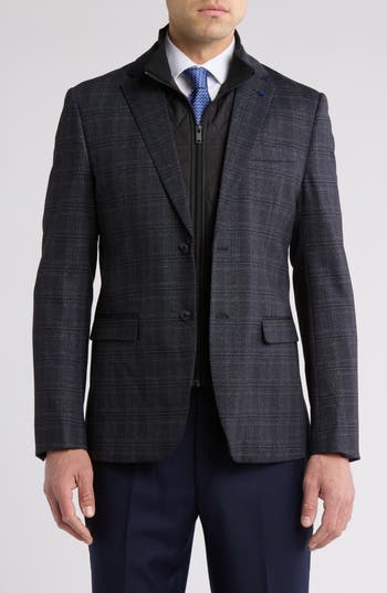 Soul Of London Knit Blazer With Removable Bib In Dark Blue
