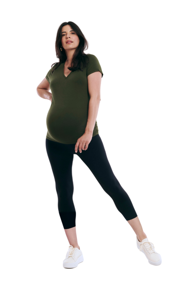MOTHERHOOD MATERNITY Essential Stretch Secret Fit Over the Belly Maternity Crop Leggings, Alternate, color, Black