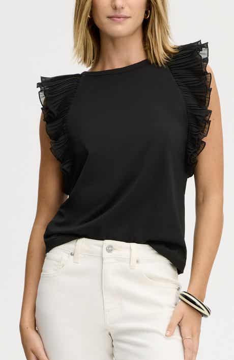 Pleated Ruffle Sleeve Top