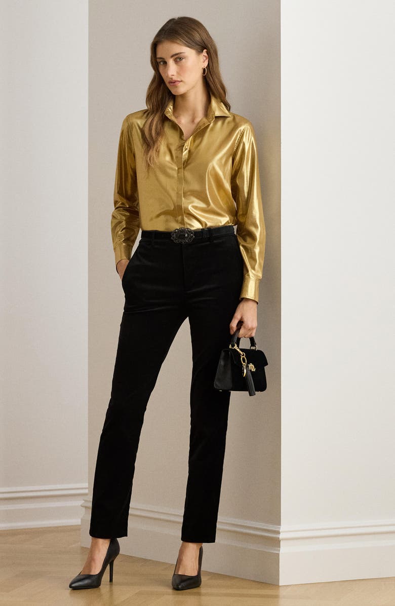 Lauren Ralph Lauren Stretch Velvet Ankle Straight Leg Pants, Alternate, color, Black Velvet