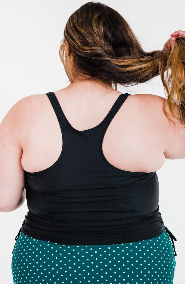 Calypsa Plus Size Maya Tankini Swim Top Removable Cups and Black Swim Shorts Set, Alternate, color, Black