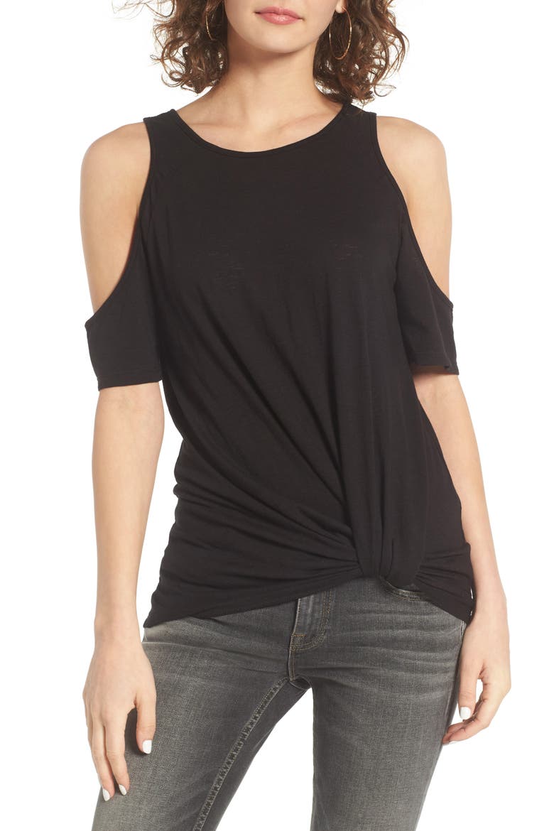 Twist Front Cold Shoulder Tee, Main, color, BLACK