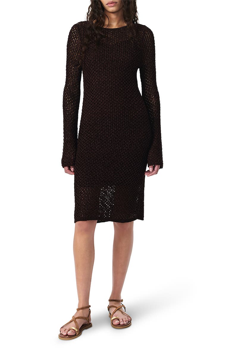 Ellie Open Stitch Long Sleeve Dress, Main, color, BROWN