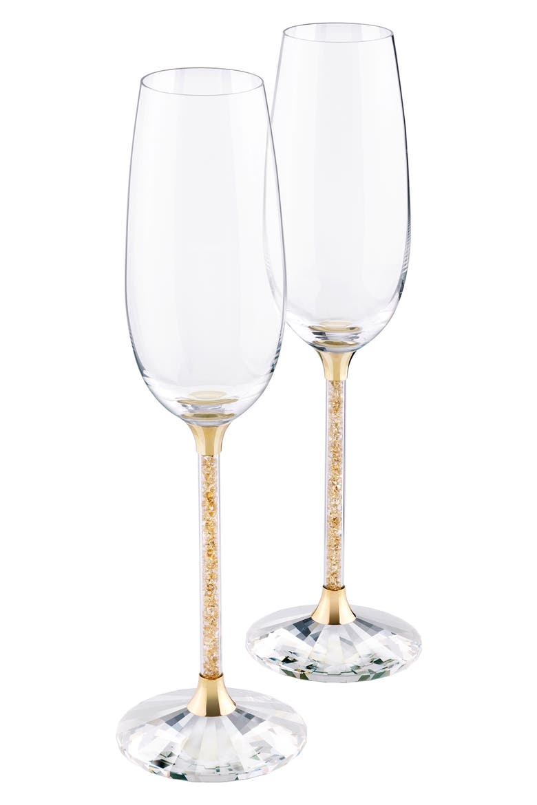 Crystalline Set of 2 Toasting Flutes, Main, color, GOLD TONE