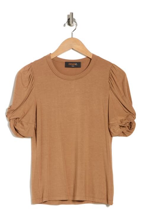 Solid Scrunched Sleeve Top