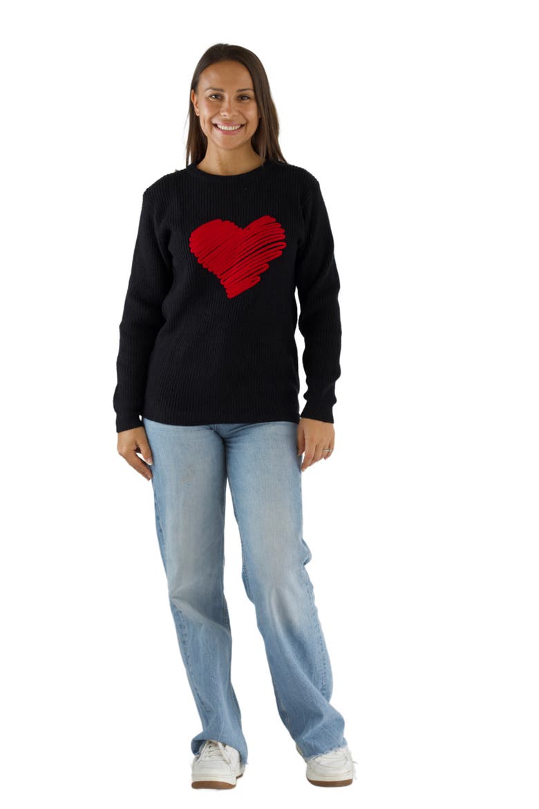Love Note Embroidered Red Heart Sweater, Main, color, Black