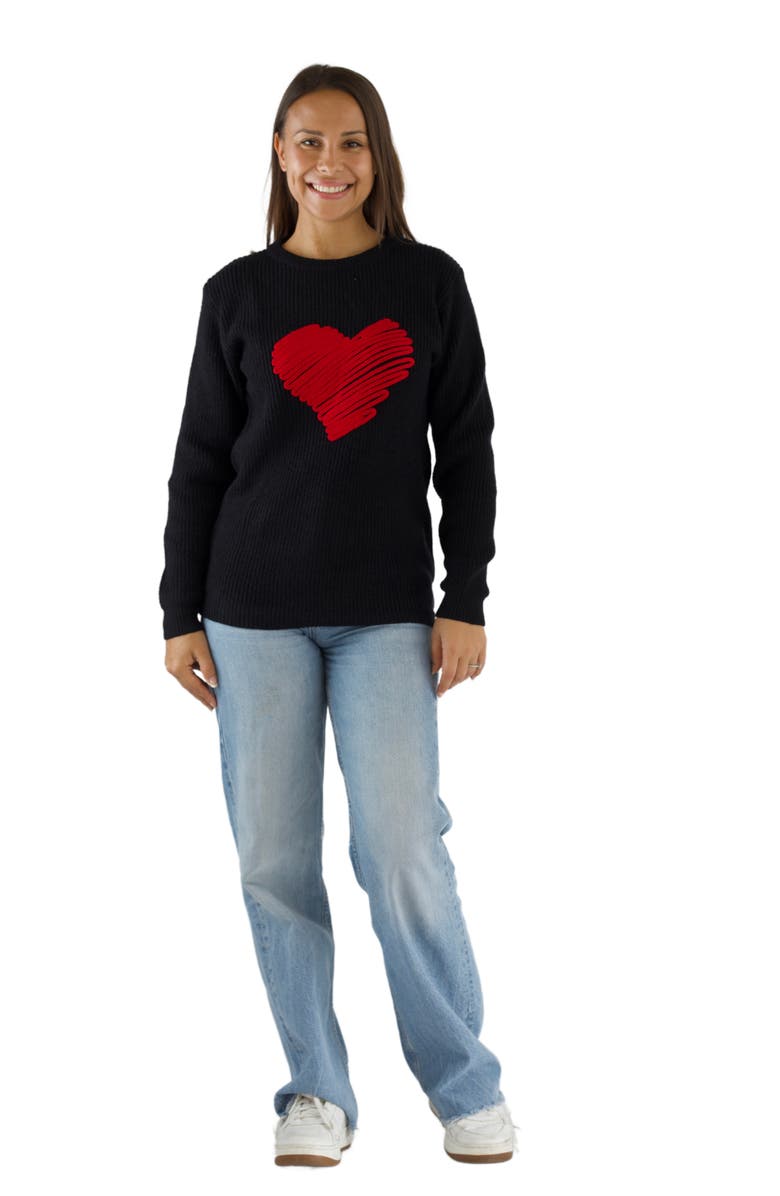 Mia Belle Girls Love Note Embroidered Red Heart Sweater, Main, color, Black