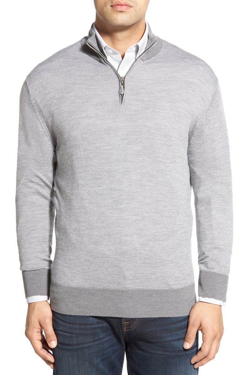 Peter Millar Merino Wool, Silk & Cashmere Bird's Eye Knit Quarter Zip Sweater, Main, color,