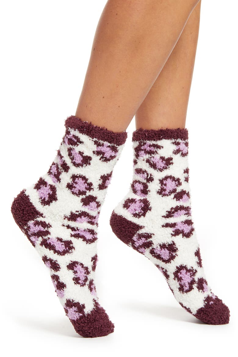 Butter Crew Socks, Main, color, BURGUNDY WINE LEOPARD