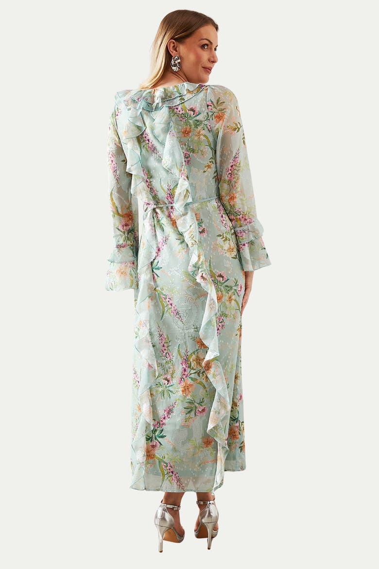 Floral Ruffle Belted Midaxi Dress, Alternate, color, Sage