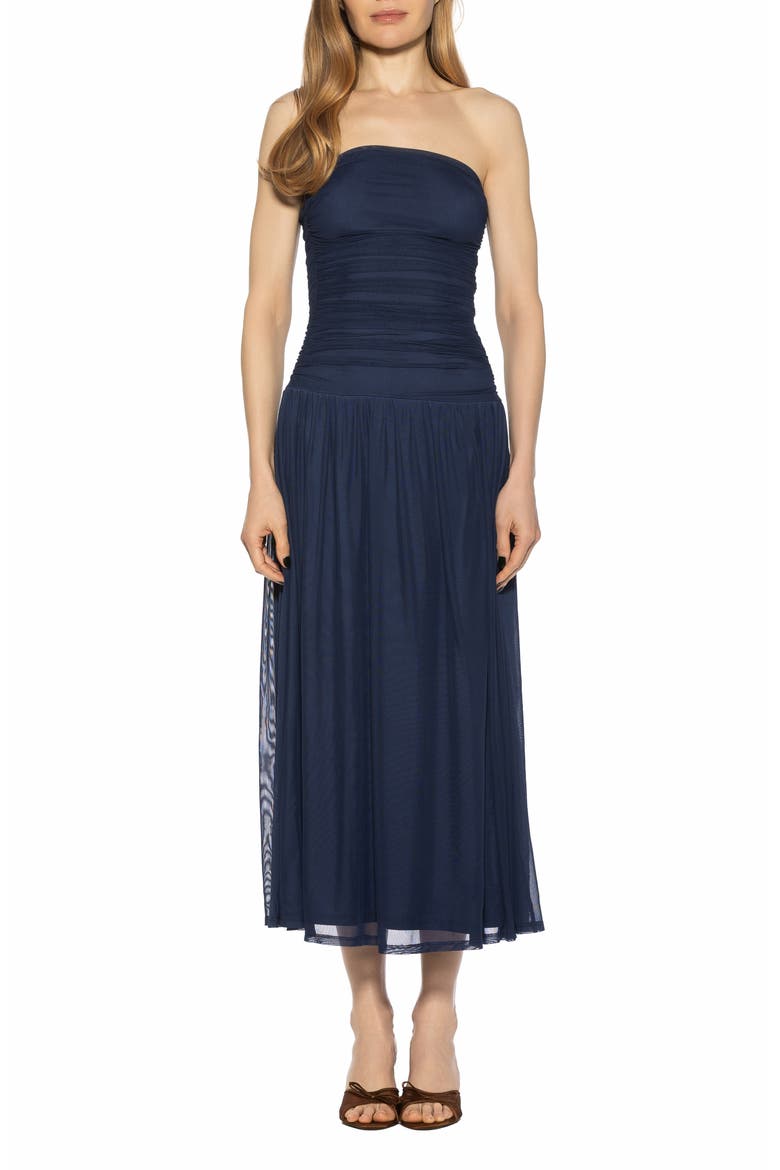Seraphina Strapless Midi Dress, Main, color, NAVY