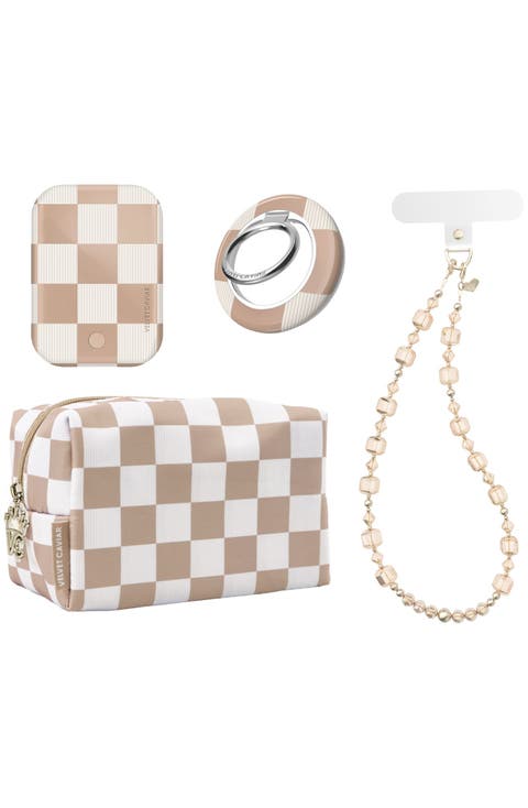 Phone Accessories Gift Set includes Charm, Battery Pack, Grip Ring and Travel Bag