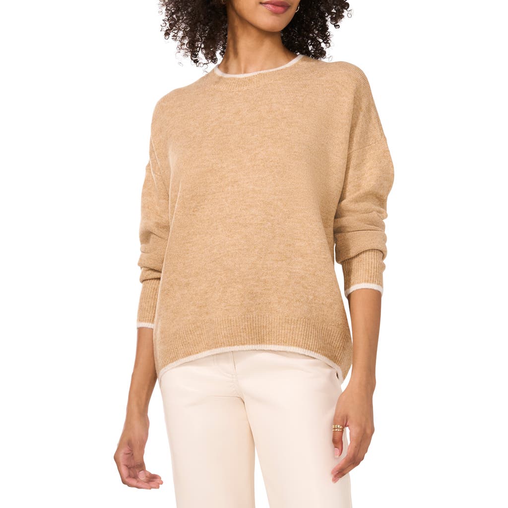 Vince Camuto Contrast Trim Crewneck Sweater In Neutral