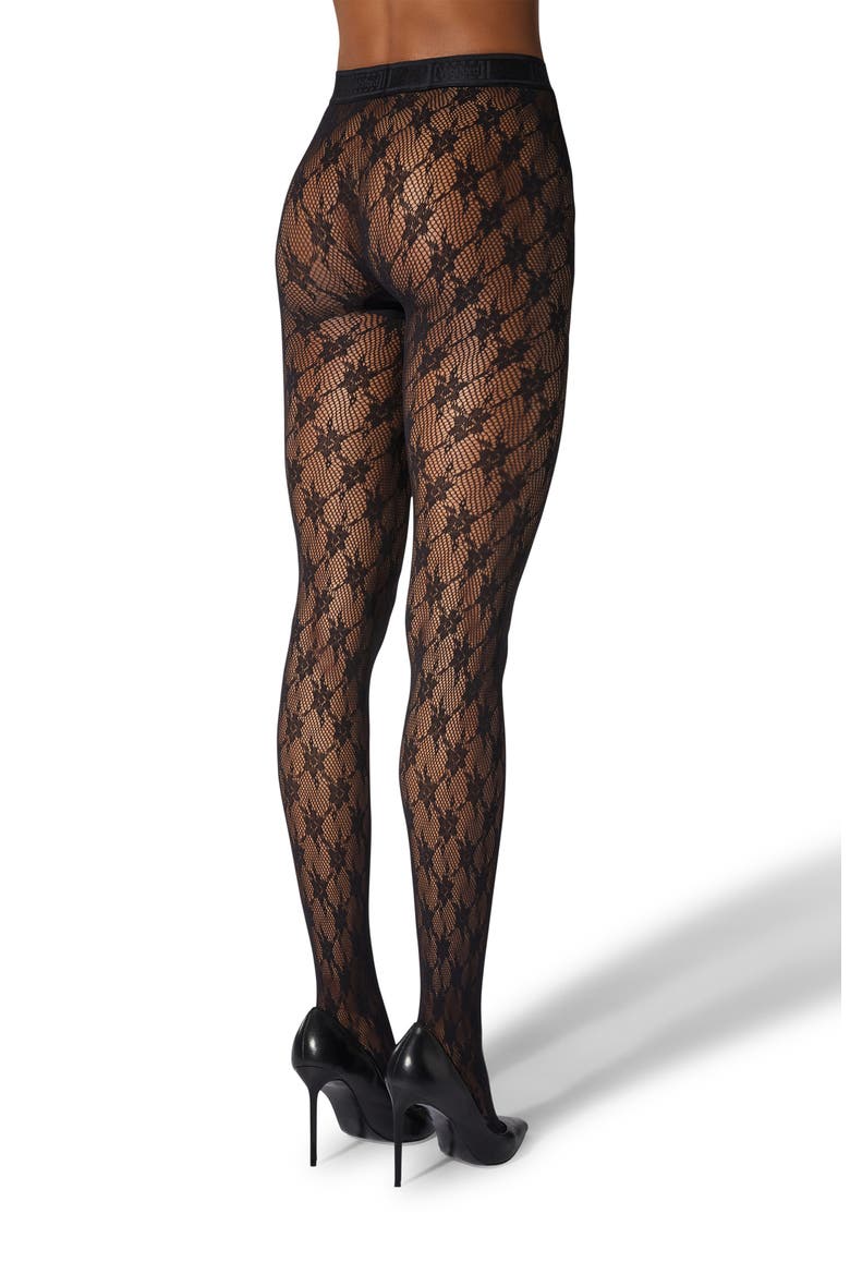 Rose Floral Fishnet Tights, Alternate, color, BLACK